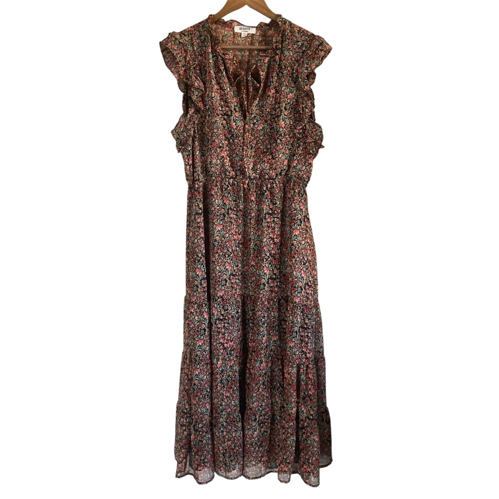 BB Dakota by Steve Madden Midi Chiffon Tiered Ruffle Floral Dress